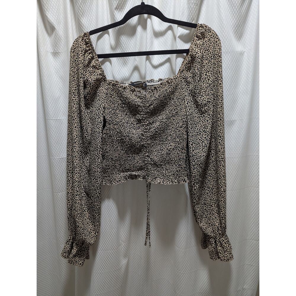 Hesperus- Leopard Print Puff Sleeve Smocked Blouse Women's Large Boho Cowgirl - Picture 2 of 7